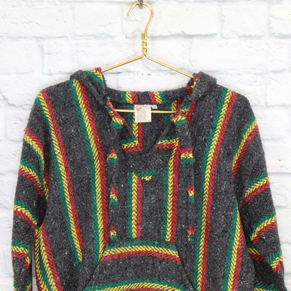 Yarina Baja Bohemian Hippie Style Drug Rug Pullover Hooded Sweater Size S - Picture 5 of 8